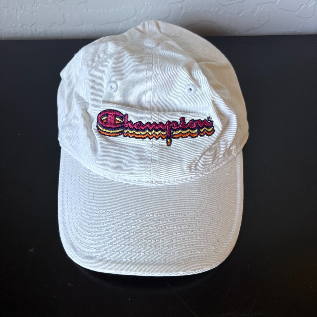 Vintage Champion Spellout White Embroidered Adjustable Baseball
