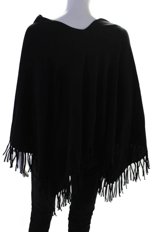Bufanda pulóver Minnie Rose para mujer de algodón tejido con flecos negra OS Foto 3 de 4
