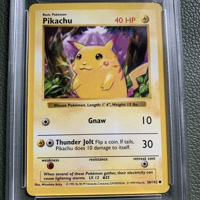 1999 Pokemon Base Set: Pikachu Shadowless (58/102) Red Cheeks Kept in Case Clean