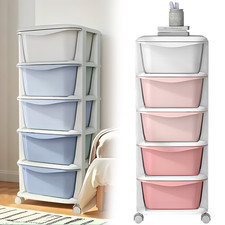 5 Tier Plastic Storage Drawers Box Tower Unit Stationery Organizer On Wheels