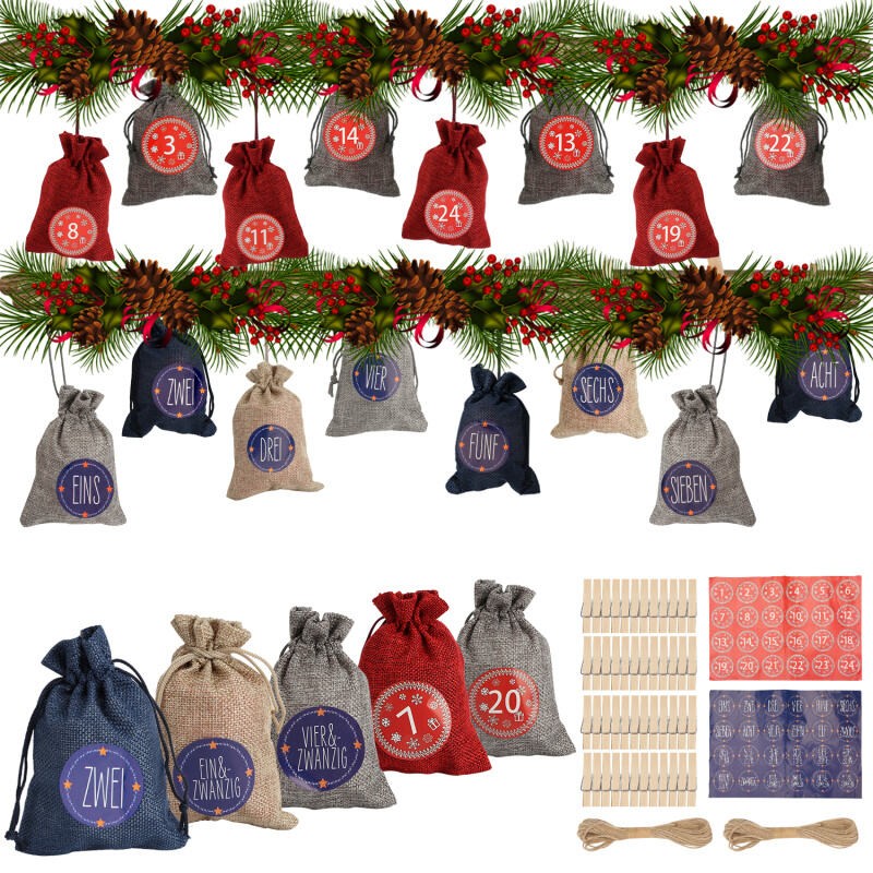 Adventskalender zum Befüllen 24 Säckchen Tüten Kinder Geschenke Weihnachten