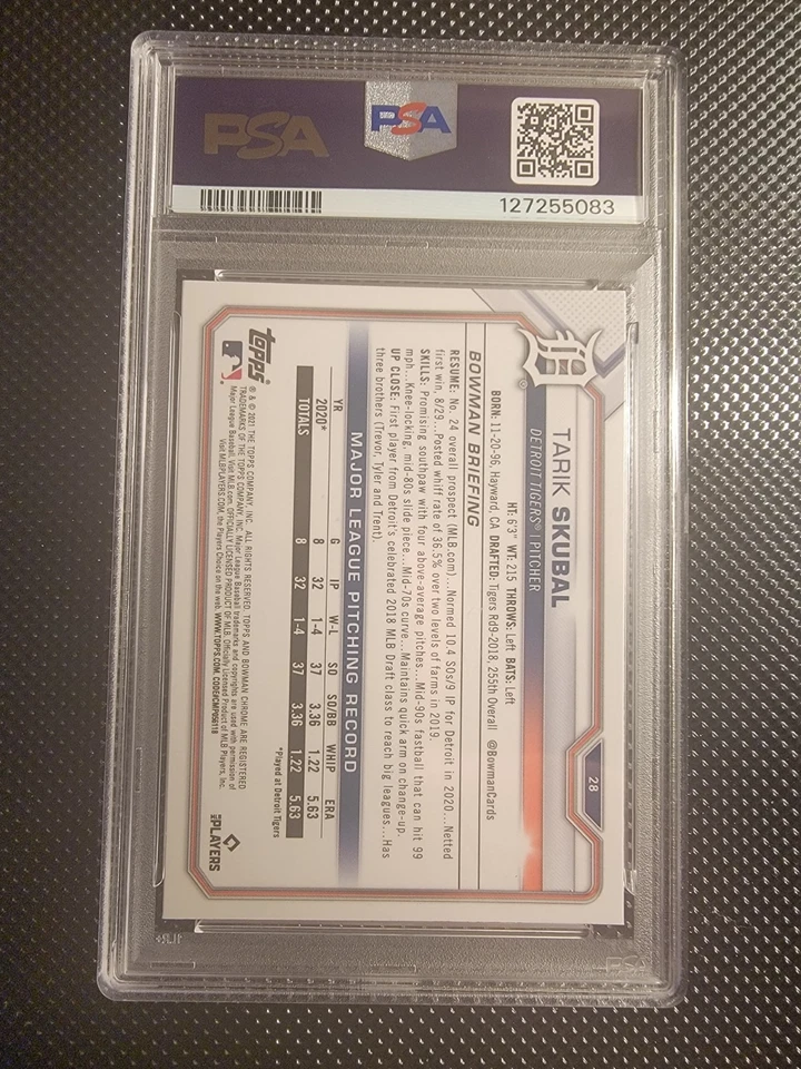 🔥TARIK SKUBAL🔥 2021 Bowman Chrome Sapphire *CARTÃO DE NOVATO PSA 8* #28 CY YOUNG! - Imagem 4 de 4