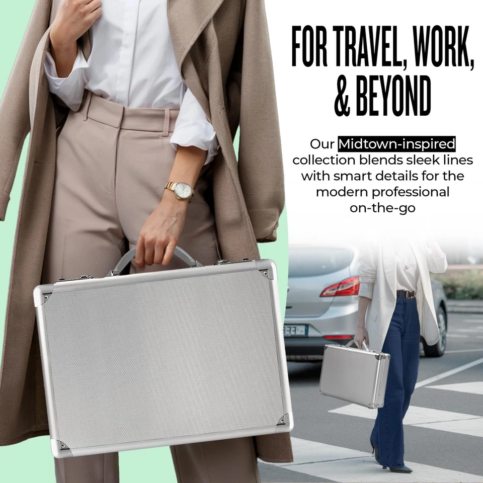 Серебряный алюминиевый портфель для ноутбука с двумя замками для деловых поездок - Изображение 4 из 4