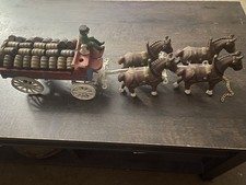 VTG Cast Iron Horse Team Drawn Barrel Wagon . Taiwan. For Parts.