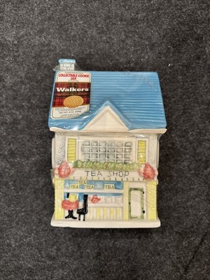 Vintage TEA SHOP Cookie Jar UNOPENED Walkers Shortbread Cookies Handpainted Cera