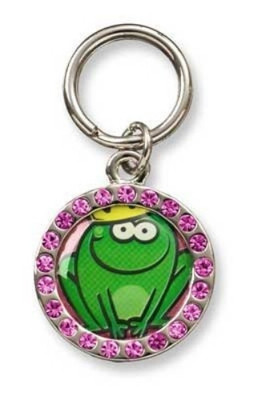Dog Cat Pet Collar Charm, Frog Prince w Pink Crystals, Unity Collection, 7/8''