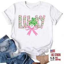 St Patrick's Day Shirts Women: Green Shamrock Tee Clover X-Large White-pink