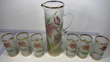 Vintage Floral pitcher and glasses set Frosted Glass