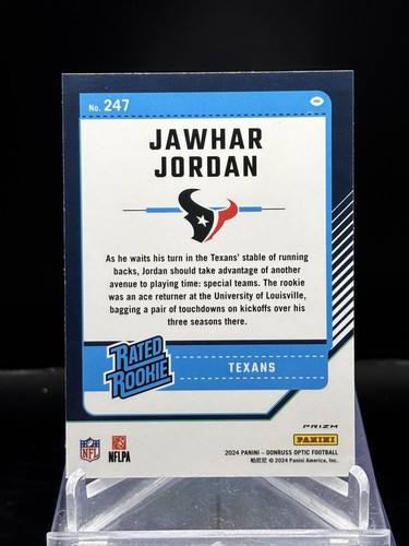 2024 Panini Donruss Optic - Rated Rookie Jawhar Jordan #247 Purple Shock (RC) - Picture 2 of 2