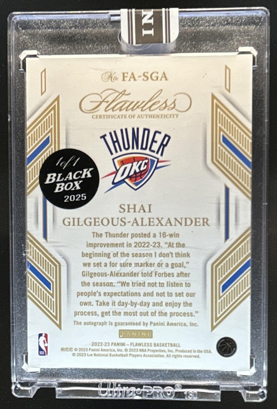 2025 Panini Black Box Shai Gilgeous Alexander 2022-23 Panini Flawless Auto #1/1 view 2