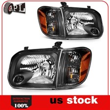 Headlights Assembly For Toyota Tundra 2005-2006 Black Housing Replacement Pair