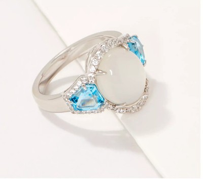 Affinity Gems Sterling Silver Oval Cut Moonstone & White Zircon Ring, Size 6