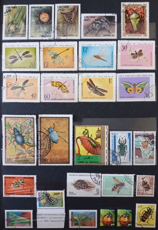 INSECTS: BEETLES, BEES, WASPS. 103 STAMP FROM ALL OVER THE WORLD. LOT IN GERMANY