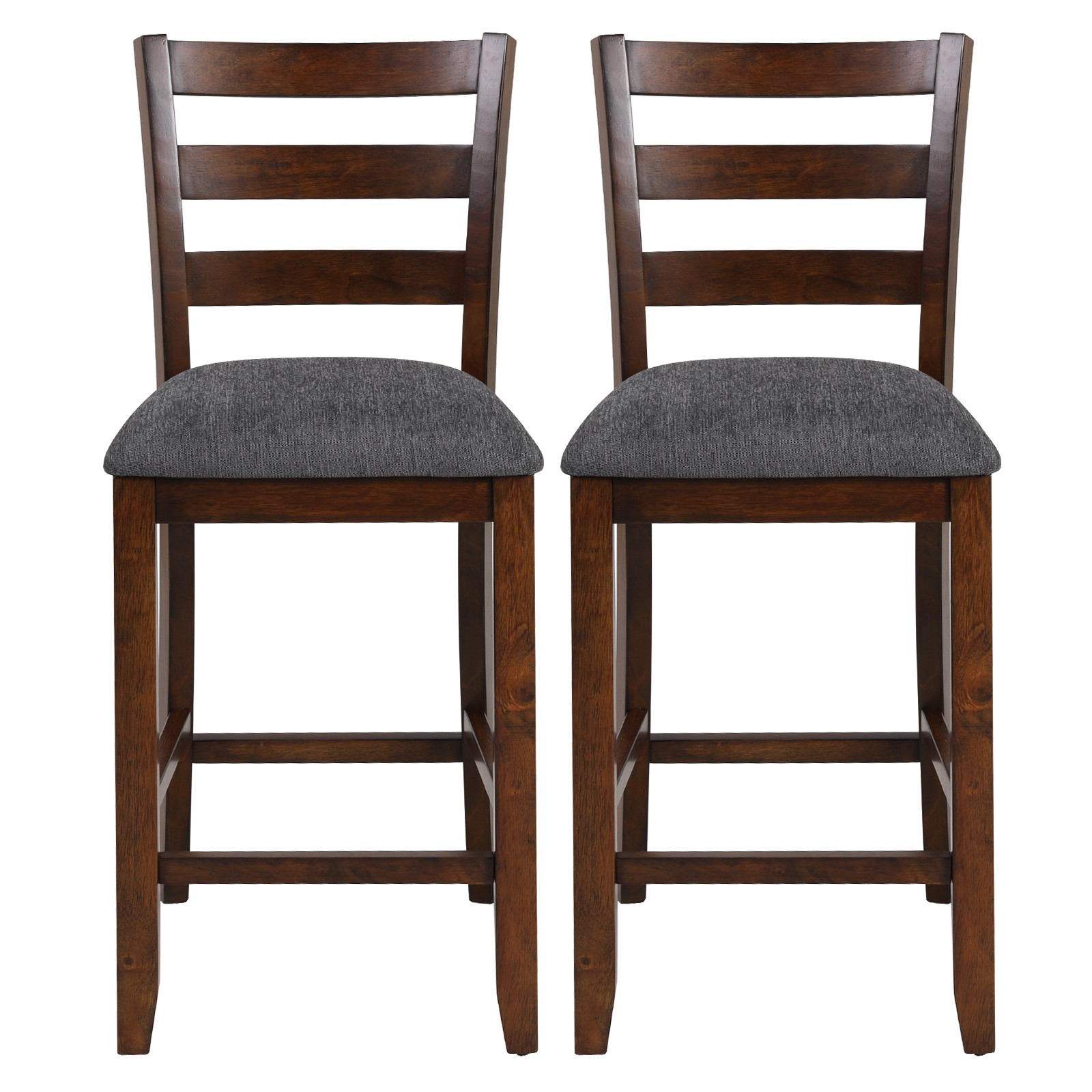 Costway Set of 2 Barstools Counter Height Chairs w/Fabric Seat&Rubber Wood Legs