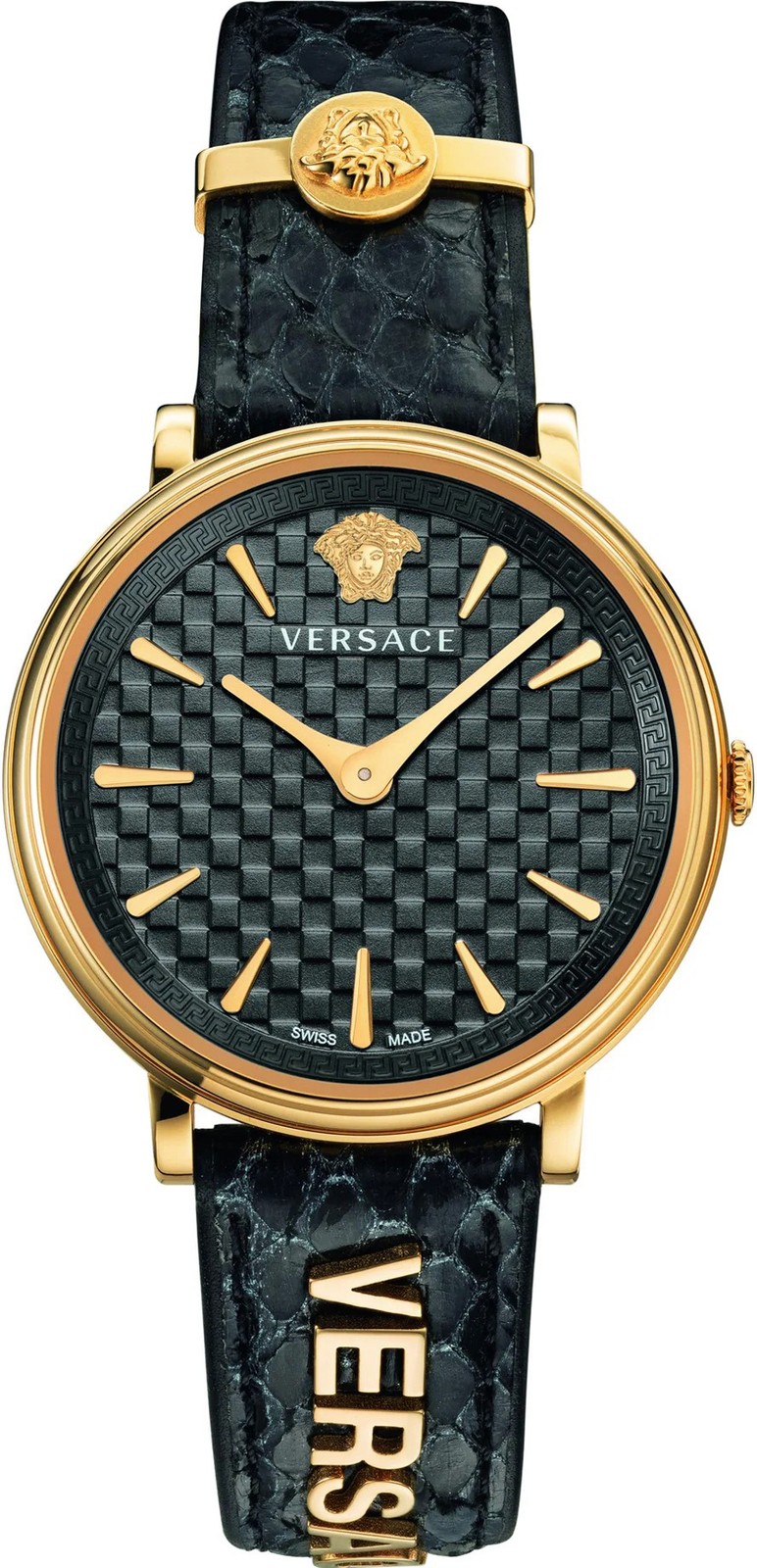 Versace VE8101019 V-Circle Lady gold black Leather Women's Watch NEW