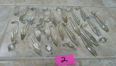 ANTIQUE GLASS CHANDELIER PRISMS LOT OF TWENTY SOME NEEDS REWIRED SELLING ''AS IS''