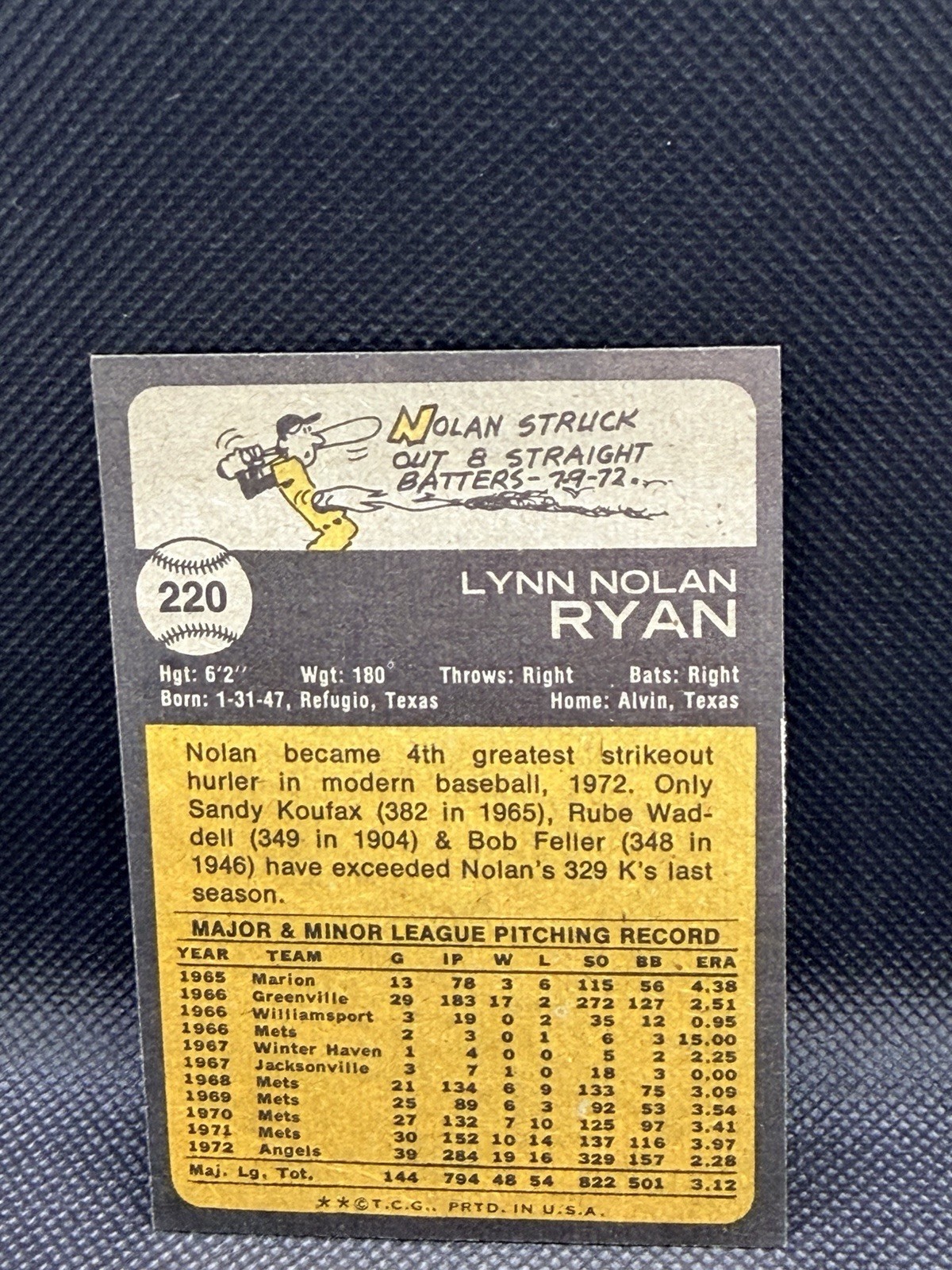 1973 Nolan Ryan #220 California Angels EX+ AI Grade Analysis Included view 6