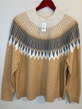 LOFT Fair Isle Mock Neck Sweater Tan Cream Gray XL NWT