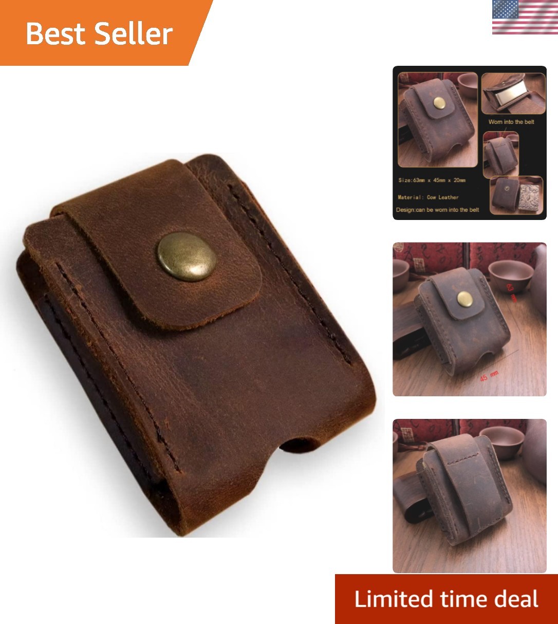 Case Cover Pouch Genuine Leather Lighter Belt Sheath Holder 