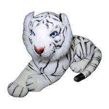 White Realistic Tiger Plush Blue Eyes Laying Stuffed Animal North America Corp