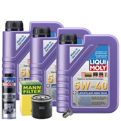 Motoröl 5W40 LIQUI MOLY High Tech 3L+MANN Ölfilter+Spülung+Ölablassschraube