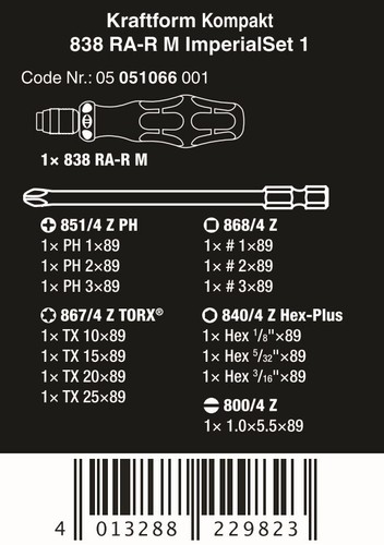Wera Kraftform Kompakt 838 RA-R M Ratcheting Screwdriver Set 1 SAE 05051066001 - Picture 9 of 9