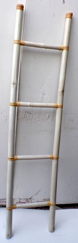 Escalera De Bambú 160X40 Étnica Para Toallas De Baño Blanca Decapada Bambú - Imagen 2 de 4