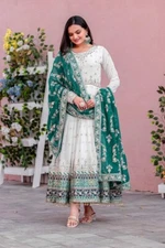 Beautiful Teal Green Faux Georgette Salwar Kameez With Dupatta For Engagement