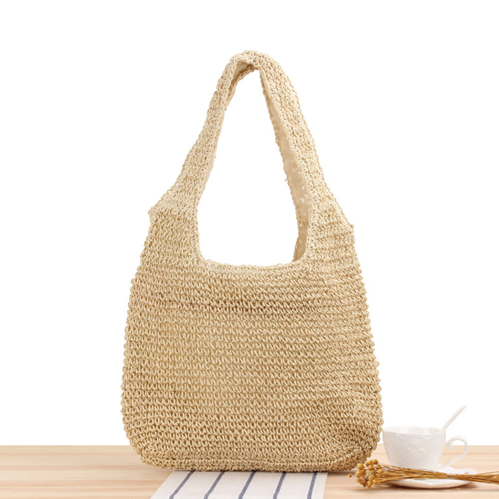 Borsa Di Paglia Grande Fatta A Mano: Boho In Rattan, Beige, Per Spiaggia E Estate - 5