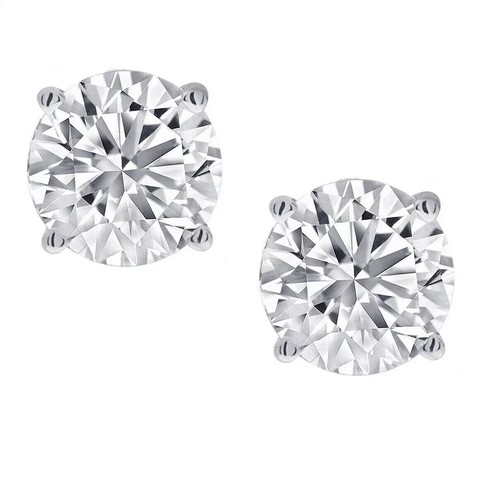 4MM Natural (REAL) Round Diamond Stud Earrings in 14K White Gold Screw-Back - 第 1/4 張圖片