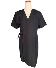 Vintage Katies Black Wrap Womens Dress Size 10 Short Sleeve Shoulder Pads VGC