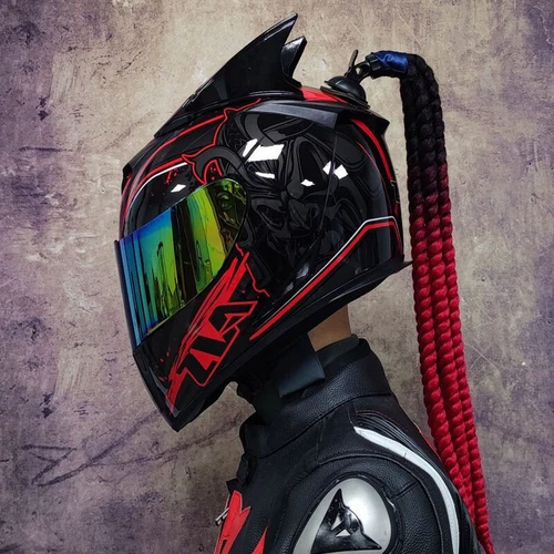 Men Women Full Face Safety Motorcycle Helmet With Horns and Braid DOT Approved - Bild 5 von 11