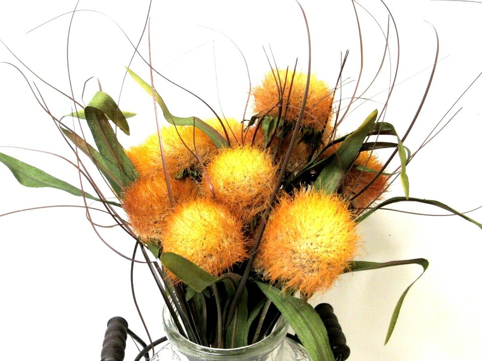 Decorative Glass Jar Vase in Handled Metal Holder with Fall Wild