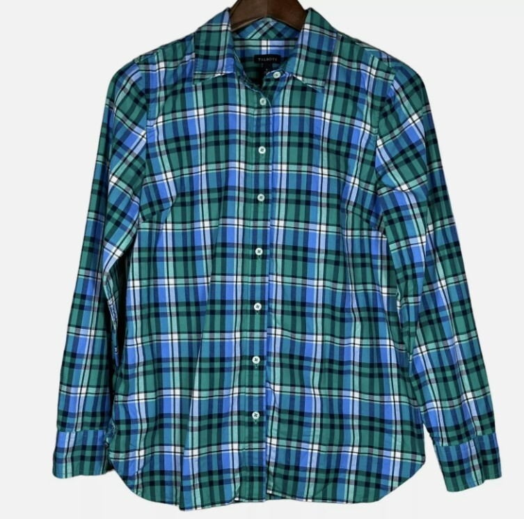 Talbots Button Up Shirt Womens Size XL Green Plaid Work Career Tartan  Blouse Top
