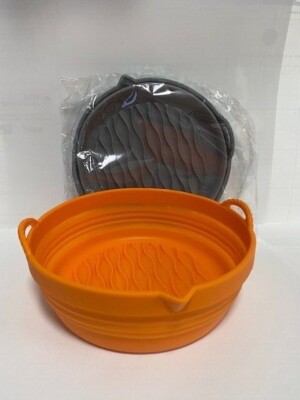 Brand NEW 2-Pack Silicone Air Fryer Pot 7.5Inch Collapsible Orange and Gray