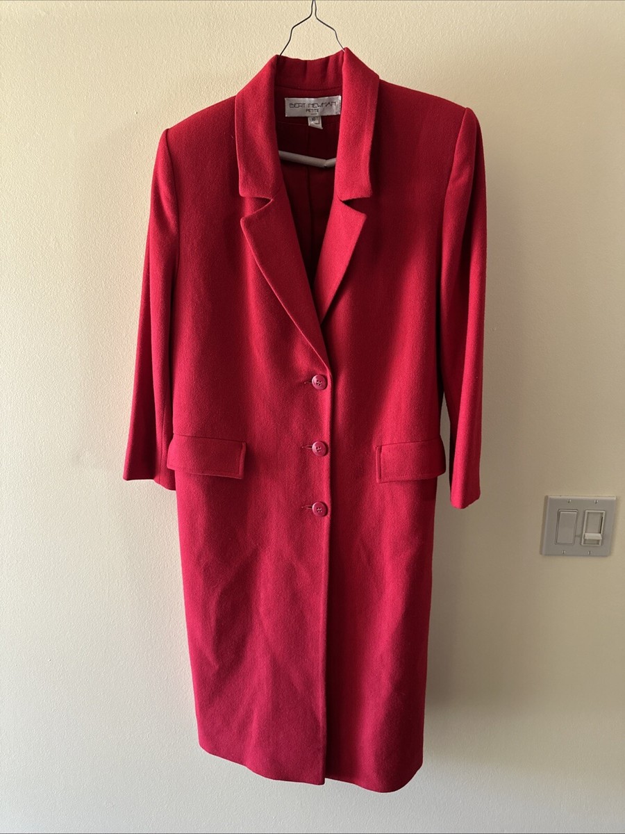 Vintage Bert Newman Petite 100% Wool Full Length Jacket Coat Red