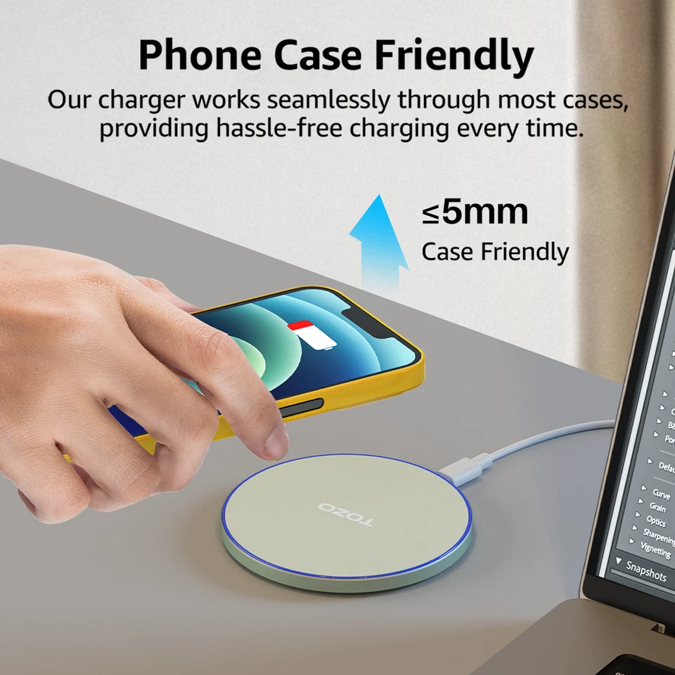 Cargador Inalámbrico 15W Max, Almohadilla de Carga Inalámbrica Rápida Certificado Qi, Verde Foto 2 de 4