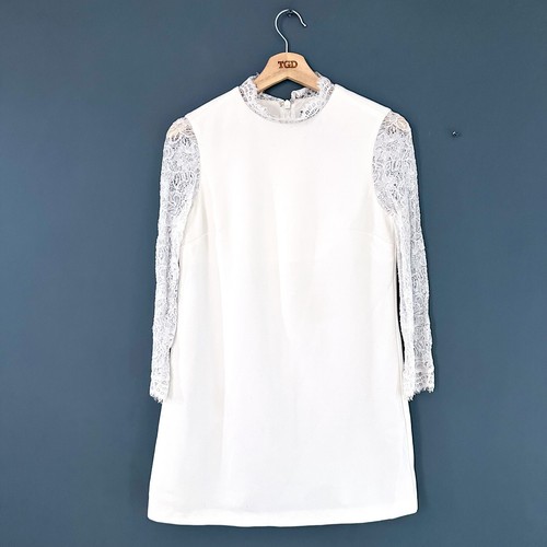 Ladies Topshop Petite Cream Lace Trim 3/4 Sleeved Dress Size 8 - Picture 3 of 5