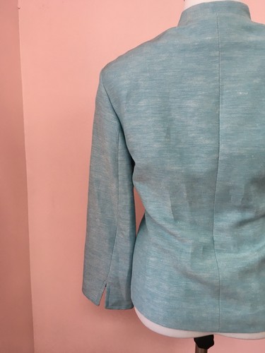 AKRIS PUNTO 6 8 Pretty Blue Luxury Linen Silk Designer Womens Jacket Blazer - Picture 10 of 12