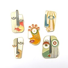 5pcs Pin Asymmetrical Face Abstract Art Painting Fun Cool Lapel Badge Brooch