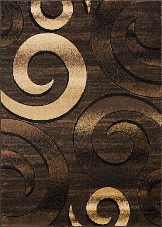 Chocolate Beige Rugs Swirls Abstract Contemporary Hand Carved 3-D - Image 2 of 4