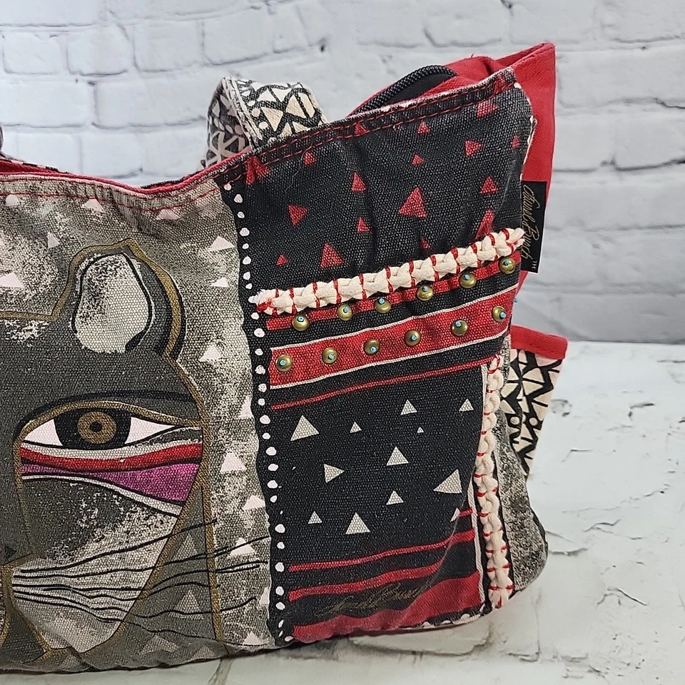 Bolso de Mano Laurel Burch Gato Bigote Bolso de Hombro HOBO Rojo Gris Negro Defecto Foto 4 de 4