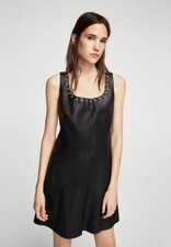 Women Leather Bodycon Dress Black Genuine Leather Sexy Dress XS-3XL DS103