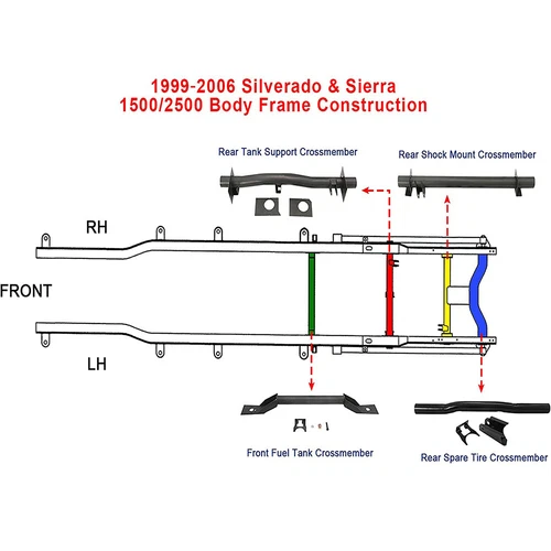 Front Rear Tank Support Upper Shock Mount Crossmember For 99-06 Chevy Silverado - Picture 3 of 11
