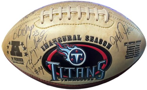 1999 Tennessee Titans Inaugural Season Logo NFL Football 9 sigs Beckett - Afbeelding 1 van 4