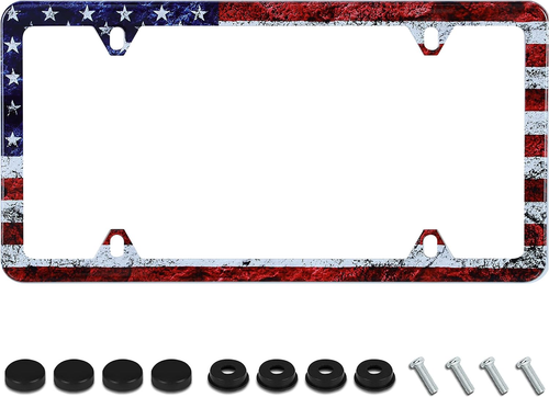 TACTILIAN Original Silicone American Flag License Plate Frame Holder – Subdued 3D stelle e strisce USA Flag Gloss on Matte Cover per auto, camion, furgoni, SUV, copertura targa auto accessori esterni