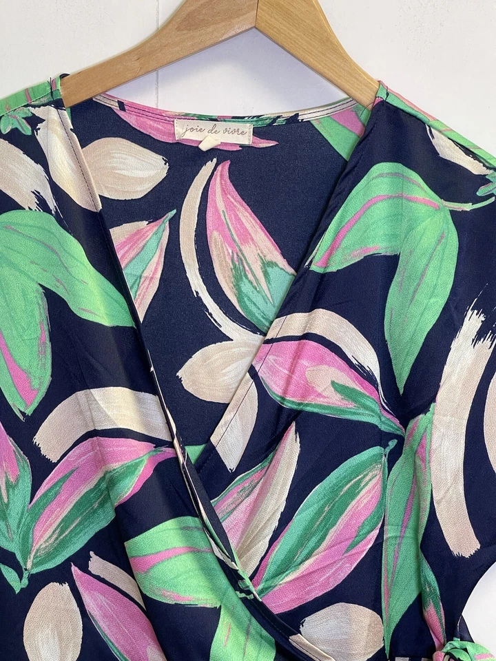 Vestido Joie De Vivre Mujer L Envolvente Satén Azul Marino, Verde, Rosa Floral Manga Corta Foto 2 de 4