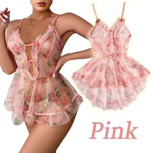 Sexy donna lingerie floreale babydoll biancheria intima pigiama camicia da notte slip dress set - Foto 185 di 214