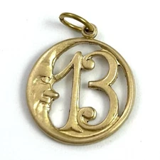 Good Luck Charm Necklace Pendant Lucky Number 13 Crescent Moon Brass Jewelry