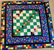 Homemade Vehicles Quilted Patchwork Lap Blanket Child Construction Trucks 54x54  